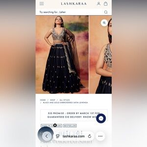 Lashkarra Black And Gold Embroidered Satin Lehenga